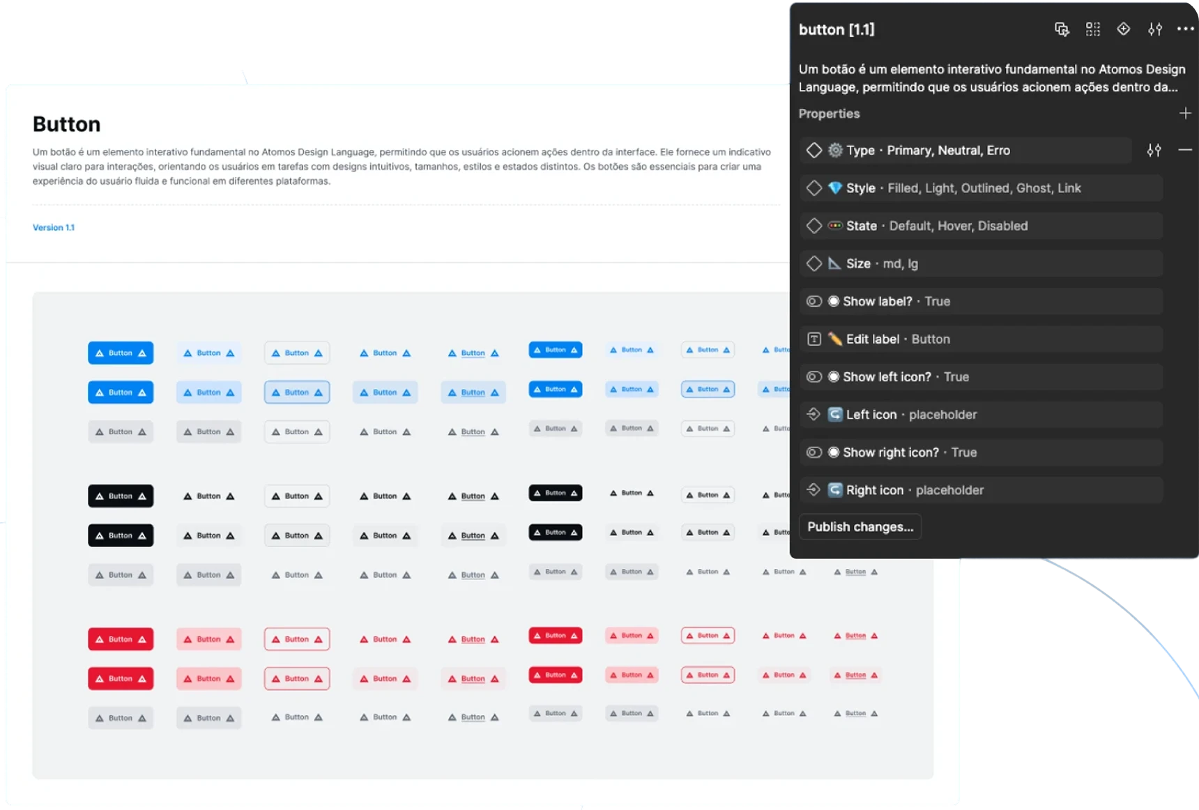 Button component variants and properties