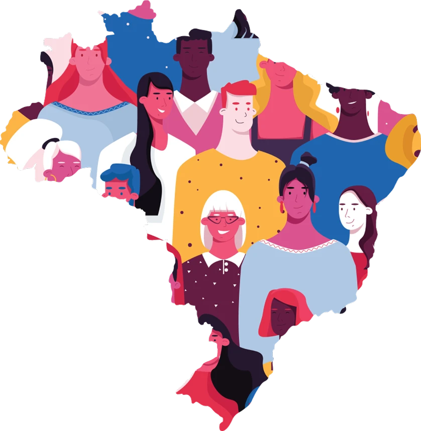 Illustration of diverse people forming the map of Brazil